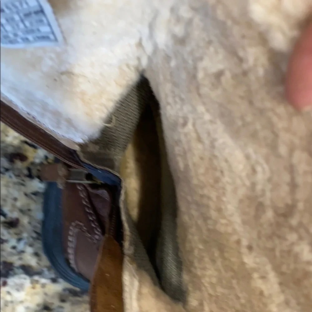 UGG Brown Leather Shearling-Lined Winter Boots with Cream Cuff